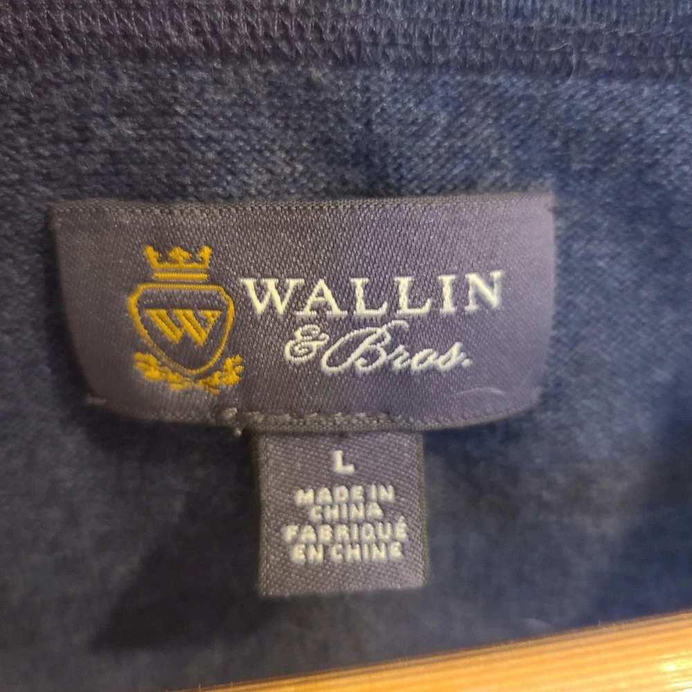 Wallin & Bros Mens Navy Blue Striped Cotton V-Neck‎ Button Cardigan Sweater L